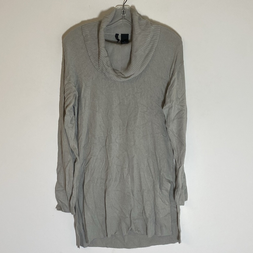 New Directions Sweater Womens Small‎ Gray Tunic Cowl Neck Knit Side Slits Long S